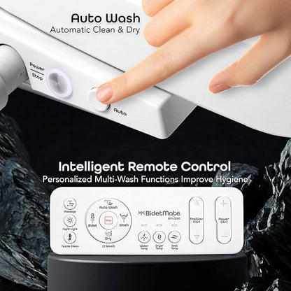 BidetMate 3000 Series Electric Toilet Seat Bidet with Unlimited Heated Water, Remote, and Adjustable Warm Air Dryer - Adjustable and Self-Cleaning - Fits Elongated Toilets