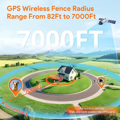 Meowant GPS Wireless Dog Fence System Collar with Training Remote, Free App, Custom GPS Fence(82-7000ft), Beep/Vibration/Correction, Early Alert Band, Waterproof LCD Collar, Dogs 10+Lbs, Outdoor