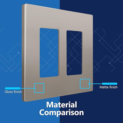 LIDER Matte Finish Decorator Switch Cover, Screwless Wall Plate, Mid-Size 2-Gang 4.88" x 4.92", Unbreakable Polycarbonate Thermoplastic, UL Listed, LSWP-32M-NK, Nickel