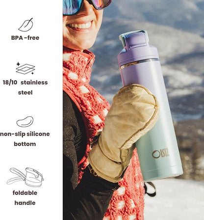 OISIZ Insulated Water Bottle 24 oz with 2 in 1 Spout and Straw Lid,One Click Safety Lock,100% Leakproof,Keep Cold 24H,Vacuum Stainless Steel Water Bottle for School,Travel and Sports,Dishwasher Safe