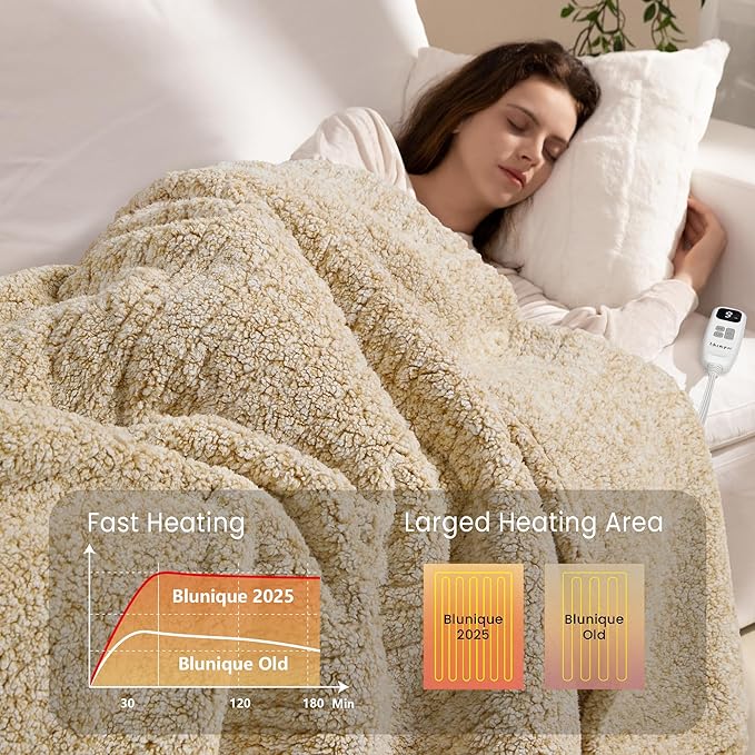 Heated Blanket Electric Blanket Twin - Fast Heating Blanket Throw Double Sided Sherpa Ultra Soft Cozy with 10 Heating Levels & 2-10 Hours Auto Off, Mashine Washable, 62 x 84 Inches, Camel