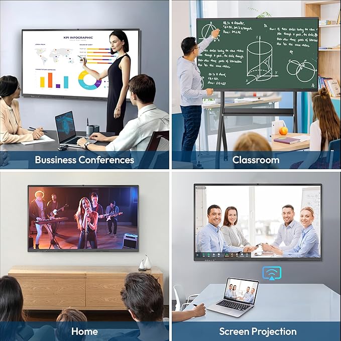 Smart Board with Wireless HDMI Display Adapter, 55 Inch Interactive Whiteboard 4K Touchscreen Built in HD Camera, Digital Presentation Electronic Smart WhiteBoard for Classroom Home Office