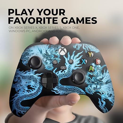 DreamController Neon Dragonns Custom X-box Controller Wireless compatible with X-box One/Series X/S Proudly Customized in USA with Permanent HYDRO-DIP Printing (NOT JUST A SKIN).