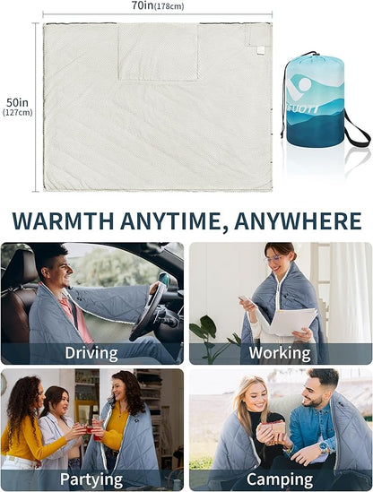 Heated Blanket Battery Operated,12V Cordless heating pad with 15000 battery,Heated Shawl Throw Blanket,Wearable Heated Blanket,Sherpa Lining,3 Heating Set for Car,Camping,Backpacking,Hiking,Travel
