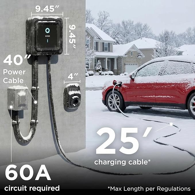 EVIQO EV Charger Level 2 48 Amp - Level 2 EV Charger Hardwired, 240V Electric Vehicle Charging Stations, J1772 Chargers 11.5kW, Wall EV Chargers for Home, EVSE EV Charging Station 25' Cord - Gen 2