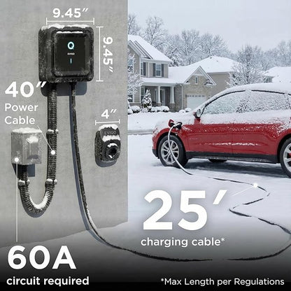 EVIQO EV Charger Level 2 48 Amp - Level 2 EV Charger Hardwired, 240V Electric Vehicle Charging Stations, J1772 Chargers 11.5kW, Wall EV Chargers for Home, EVSE EV Charging Station 25' Cord - Gen 2