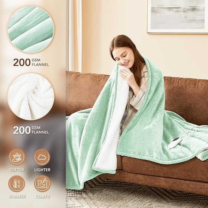 Homemate Electric Heated Blanket King Size - 100"x90" Heating Blanket King Size Dual Control 1/2/4/6/8 Hours Auto-Off 10 Heat Level Over-Heat Protection Flannel Sherpa ETL Certification