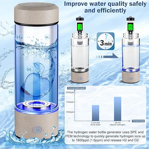 2025 New Hydrogen Water Generator Bottles, Portable Hydrogenated Water Bottle with SPE PEM Technology, 420ml Hydrogen Water Bottle Generator, Rechargeable Ionizer Machine for Home, Office, and Travel