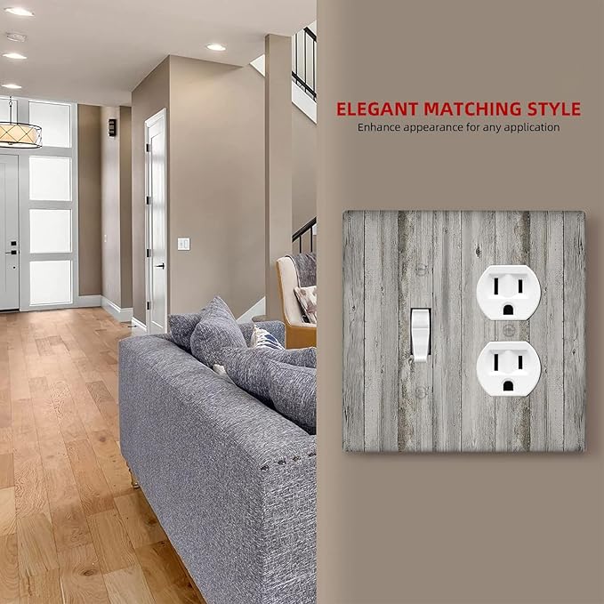 Wallplates Farmhouse Rustic Grey Barn Door Wood 1 Toggle 1 Duplex Switch Plate Electrical GFCI Faceplate Decorative Light Switch Covers for Bedroom Cabin Decor