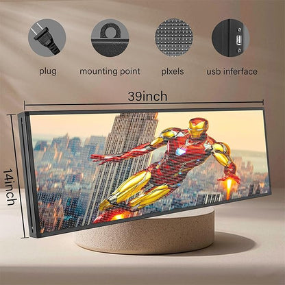 P5 Outdoor IP65 Waterproof 39"x14" Programmable LED Sign Board - WiFi Full Color High-Res Scrolling Display, USB Control, Custom Images & Video for Business