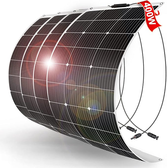 DOKIO 400W (4×100W) Flexible Solar Panels 18V Monocrystalline for 12V Battery Charging, Semi-Flexible ETFE Lightweight with MC4, Expandable for RV Marine Camper Van Trailer Off-Grid Systems