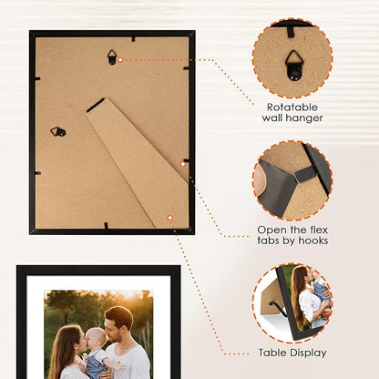 FIXSMITH 8x10 Picture Frame 1 Pack, Photo Frame with HD Plexiglass, Display Pictures 5x7 with Mat or 8x10 Without Mat, Picture Frames Collage for Tabletop or Wall Display, Black