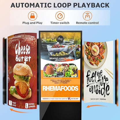HLEC 65'' Indoor Floor-Standing Digital Signage Interactive Display, 4K Touchscreen Advertising Display LCD Kiosk, Commercial Android Smart System, CMS Software, HDMI/USB Input＆Out/WiFi(4+64G)