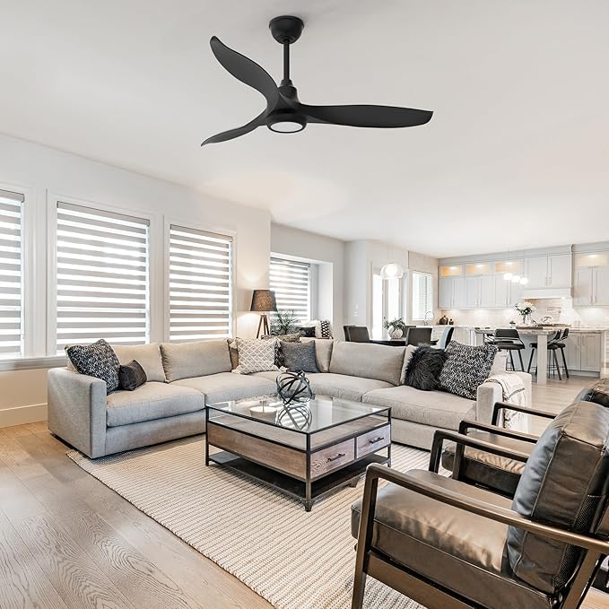 Ensenior 52 Inch Smart Ceiling Fans with Lights and Remote, Control via Alexa Google Voice App, 6 Speeds Reversible DC Motor 3000K-6000K, Dimmable LED, Black Bedroom Ceiling Fan with Lights - 3 Blades