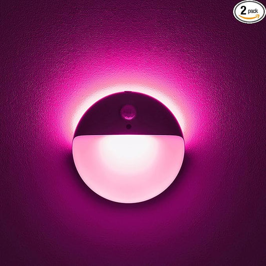 2 Pack Pink Battery Night Light, Motion Activated Night Light, 2.6" Small Sticky Lights, 3 Light Modes, Dimmable Soft Glow for Bedroom, Nursery, Baby, Kids, Sleep, Soothing Fear of The Dark