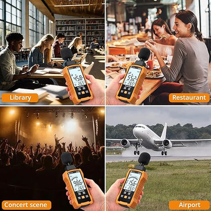 Neoteck 30-130dB Decibel Meter with A/C Weighted Digital Sound Level Meter with MAX/MIN Fast/Slow Response Rate Portable Backlight SPL Meter with Data Hold for Home Office Factories Noisy Neighbors
