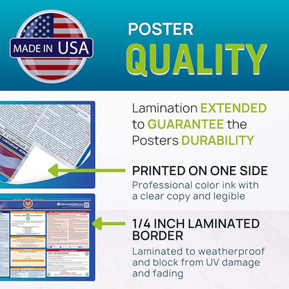 North Carolina 2026 Labor Law Poster – State & Federal Compliance – OSHA, EEOC, FMLA, Minimum Wage – Durable, Laminated & Waterproof Workplace Employment Poster – Made in USA – 26” x 39.5”, 5-Pack