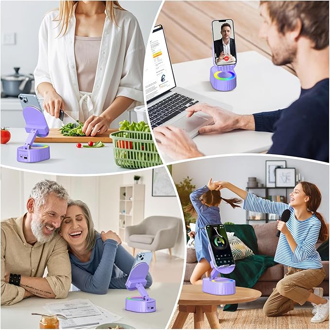 Wireless Induction Audio Bluetooth Speaker 5in1 Phone Holder Emergency Rechargeable (3000mAh) with Colorful Ambient Light 300° Foldable for Tablet iPhone Android, Gifts for Men Women