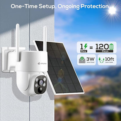 Kittyhok 2K Solar Home Security Camera System, Smart Human Detection, Spotlight, Forever Power, 10CH NVR, 0 Monthly Fee, KBS4084 Bundle with Battery Powered PT Solar Camera BY4