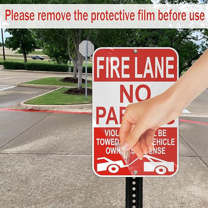 Fire Lane No Parking Sign, 12 x 18 Inches, Reflective, Weather-Resistant, Pack of 2