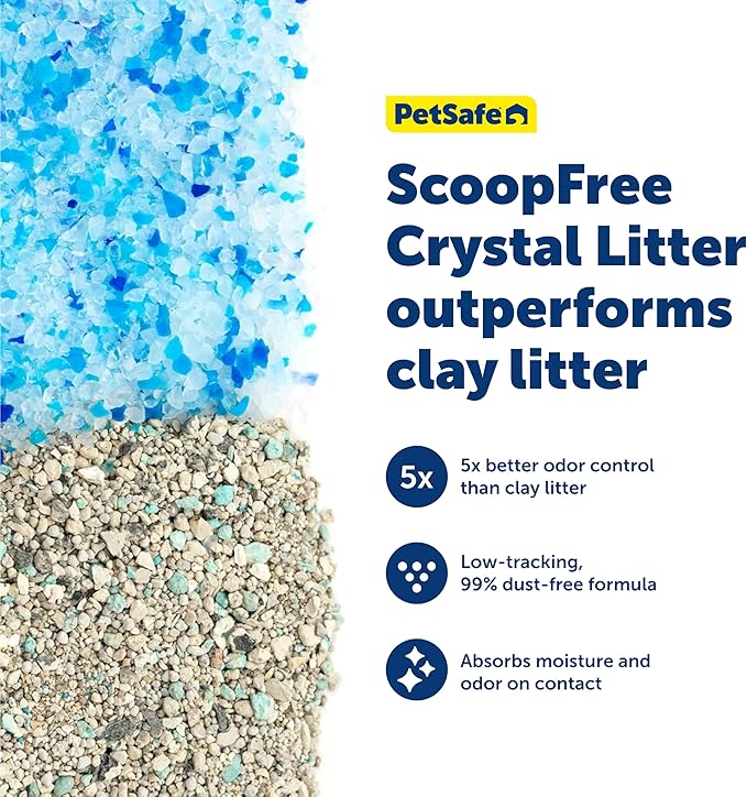 PetSafe ScoopFree Crystal Pro Legacy Self-Cleaning Automatic Litter Box - Uncovered Motion-Sensing Cat Box with Integrated Health Counter - Includes 1 Disposable Crystal Litter Tray