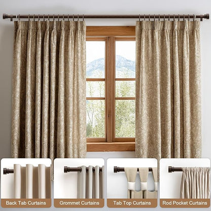 Deep Walnut Wood Grain Curtain Rods for Windows 66 to 120 Inches 1" Diameter Heavy Duty Window Curtain Rod Adjustable with Solid Finials for Living Room Bedroom Kitchen Farmhouse Outdoor