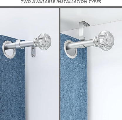 Silver Curtain Rods for Windows 28 to 48 Inches 6/8 Inch Adjustable Heavy Duty Curtain Rods with Lantern Ball Finials,Window Treatment Single Curtain Rod Set