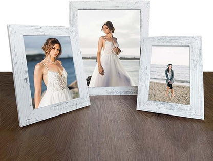 iRahmen 5x7 Picture Frame Set of 4, High Definition Glass Distressed White Frame, 5 x 7 Wood Photo Frames for Tabletop Display and Wall Mounting