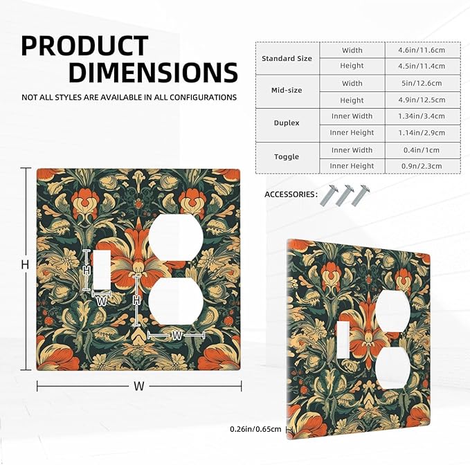 Wallplates William Morris Abstract Floral Plant Pattern Orangeyellowgreen 1 Toggle 1 Duplex Switch Plate Electrical GFCI Faceplate Decorative Light Switch Covers for Bedroom living Room