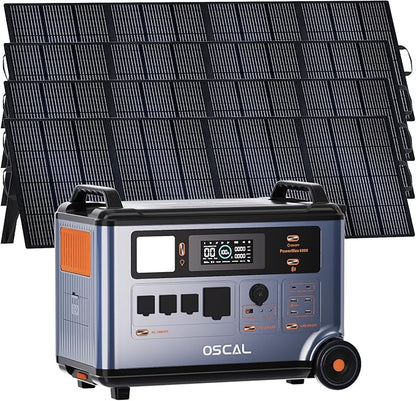 OSCAL 6000W Solar Generator(2025 New),120V/240V Split Phase Voltage Portable Power Station PowerMax 6000 with 4×200W Panel, 6000w AC Output (9000W Surge),2400W MPPT Solar for Emergency 001
