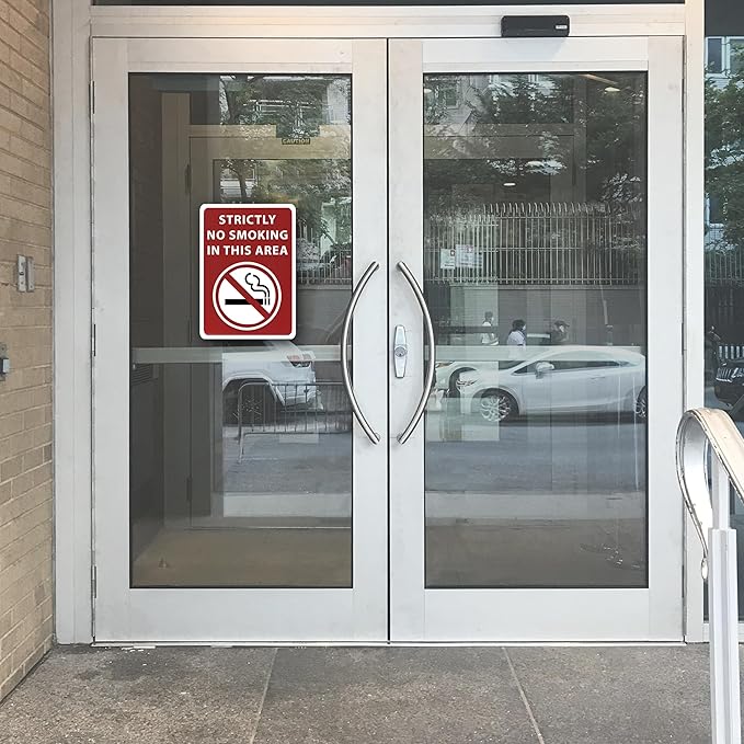 Strictly No Smoking In This Area Sign - ADA Compliant Digitally Printed Text Wall Sign - Smoke-Free Area Signs for Offices, Businesses, Hotels & Restaurants - Plastic 7” x 5”