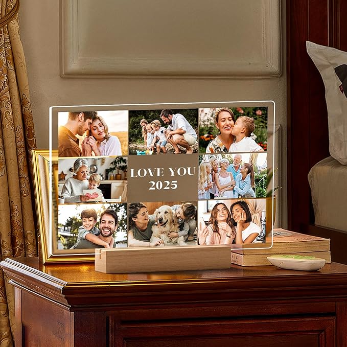 Custom Picture Frames with Photo, Customized Photo Frame with Night Light, Personalized Picture Frame, Personalized Christmas Birthday Gifts for Women Men Her Him Mom Dad Kids Baby Family Friends