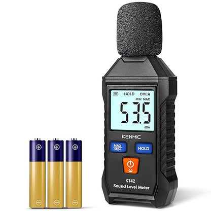 Decibel Meter, Portable Sound Level Meter with Backlit LCD (35-130dB(A) Range), Digital SPL Meter with MAX/MIN Data Hold, Noise Tester for Neighbors, Office, Workshop, and Classroom