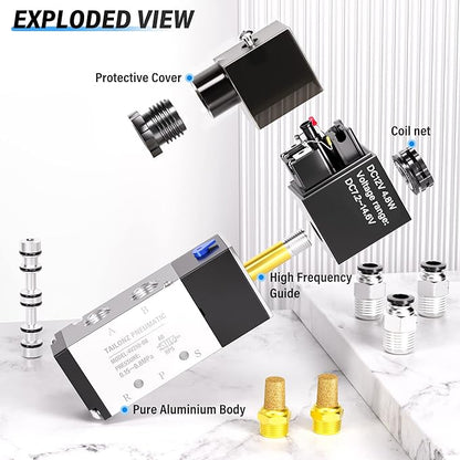 TAILONZ PNEUMATIC 1/4"NPT Solenoid Valve 4V210-08 DC12V Single Coil Pilot-Operated Electric 2 Position 5 Way Connection Type Junction Box
