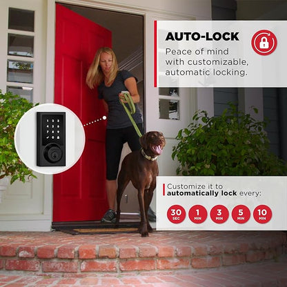 Kwikset HomeConnect 918 Contemporary Z-Wave Long Range Enabled Touchscreen Lock Works with Ring Alarm, Samsung SmartThings Hub Required, Sold Separately in Matte Black