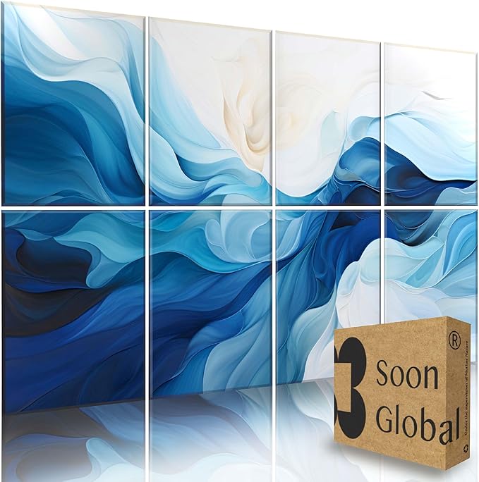 8-Pack Acoustic Panels, Soundproof Wall Panels, 48 X 32 Inches Sound Absorbing Panels, Decorative Acoustical Wall Panels, Acoustic Treatment for Recording Studio, Harmony in Azure