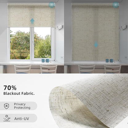 SmartWings Motorized Smart Blinds for Windows in Light Filtering, Electric Remote Roller Shades Compatible with Alexa/Google Home/Homekit, Custom Up to 110”W x 148”H, Linen Translucent Sand