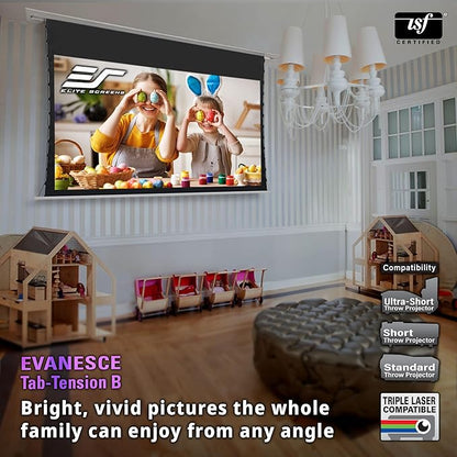 Elite Screens Evanesce Tab-Tension B, 100-inch 16:9, 4K / 8K HD, Recessed in-Ceiling Electric Tab Tensioned Projector Screen, Matte White Projection Screen Surface Programmed Remote Kit, ETB100HW3-E12