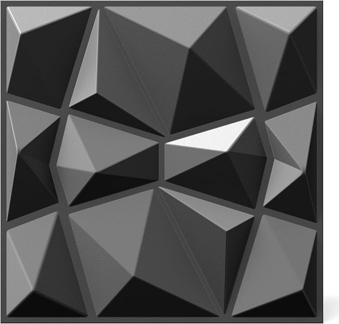 INMOZATA 3D Wall Panels for Interior Wall Decor, 33 Pack 12 x 12 Inch Decorative Wall Panels Diamond 3D Textured Accent Panel for TV, Gaming Living Room, Bedroom Background(Black)