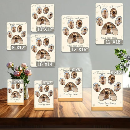 Custom Photo Prints - Metal Desktop Picture Frame with Photos & Text & Wooden Base Personalized Gifts for Cats Dogs and Pets, Optional Multiple Sizes