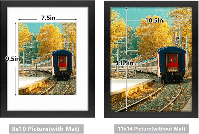 Golden State Art, 11x14 Picture Frame with Mat for 8x10 - High Definition Glass Wall Mounting Horizontal Vertical Display (Black, 2 Pack)