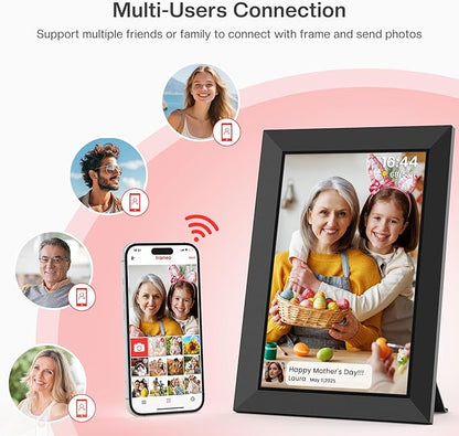 Frameo 10.1 Inch WiFi Digital Picture Frame, Smart Cloud Electronic Photo Frame with HD IPS Touch Screen Slideshow 32GB Memory Auto-Rotate Wall Mount, Share Photos/Videos from Phone by Frameo App