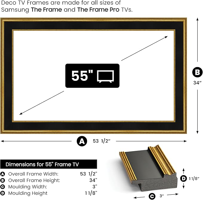 Antique Gold & Black 55" Premiere Deco TV Frame - Compatible ONLY with Samsung The Frame TVs (Fits 2021-2025, LS03A, LS03B, LS03C, LS03D, LS03FA)