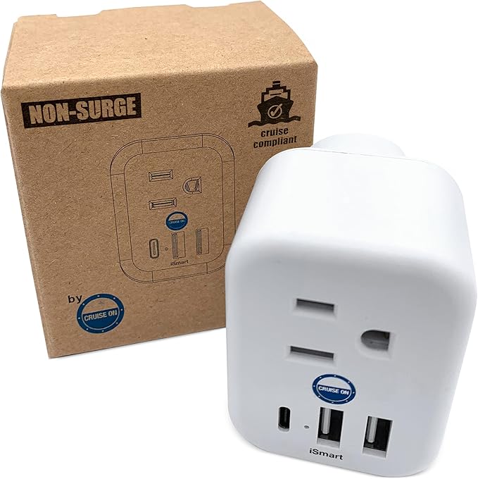 Cruise Approved Power Strip Non Surge Protector for Cruise Ship Multi Plug, 6 Outlets, 2 USB-A, 1 USB-C, & 3 AC Outlet for Carnival, Celebrity, Princess, Norwegian & Major Lines in 2025 & 2026