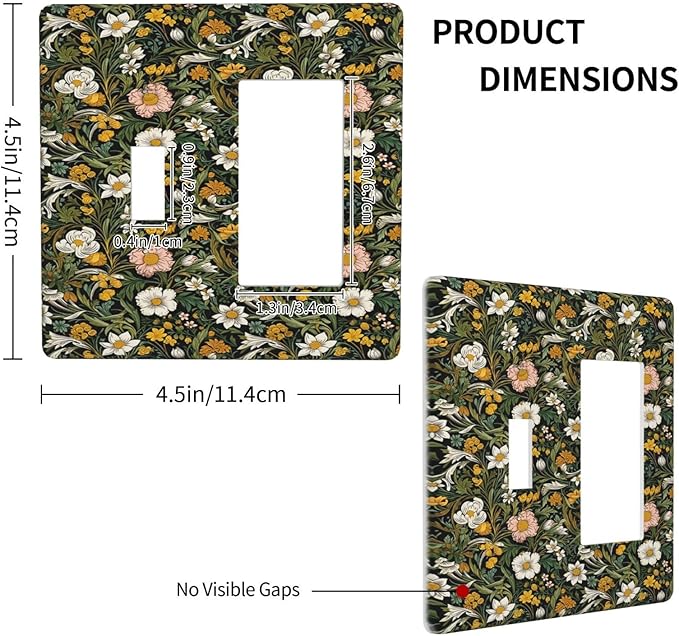 Decorative Outlet Covers Rustic Green Leaf White Daisy Yellow Floral 2 Gang Wall Plate Single Toggle 1 Rocker Light Switch Cover Switch Plate Covers Faceplate for Bedroom Home Decor