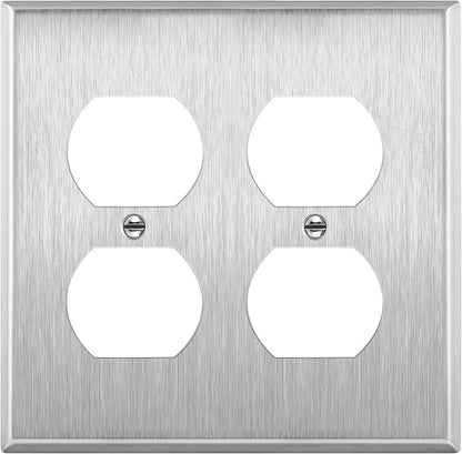 ENERLITES Double Duplex Receptacle Metal Wall Plate, Stainless Steel Socket Outlet Switch Cover, Corrosive Resistant, 2-Gang 4.50" x 4.57", 7722, 430, UL Listed, Silver, Standard Size