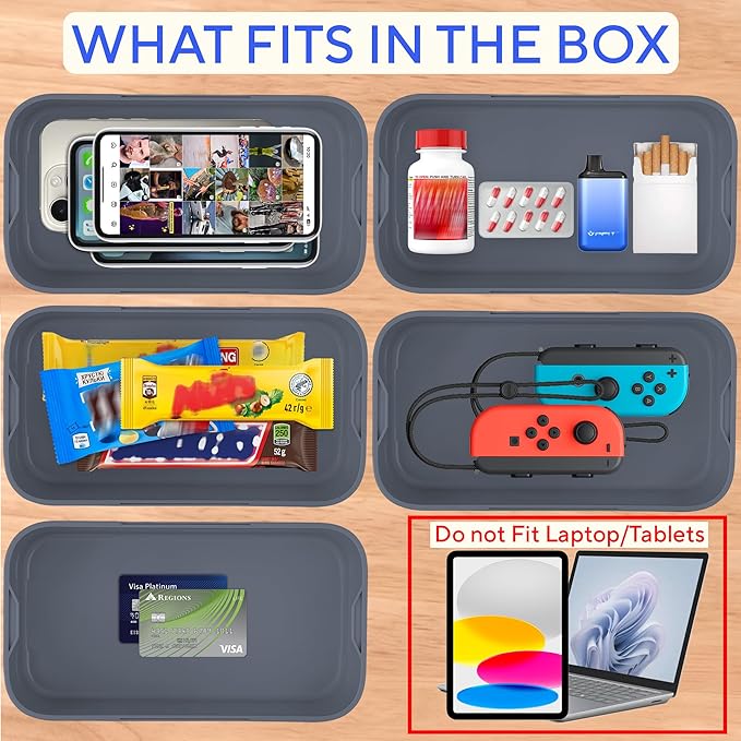 Timed Lock Box - Unplug from Cell Phones, Video Games, Socials, Snacks, Distractions - Simple or Timer Lock Mode - 30 Days Max Timer - Be More Present, Productive & Focused - Habit Control - Gray