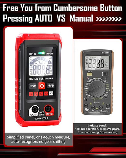 Auto Range Digital Multimeter with DC AC Voltmeter and Ohm Volt Amp Meter, 4000 Counts Auto Voltmeter with Non-Contact Voltage Function, Resistance, Continuity, Current, Resistance, Outlet Tester