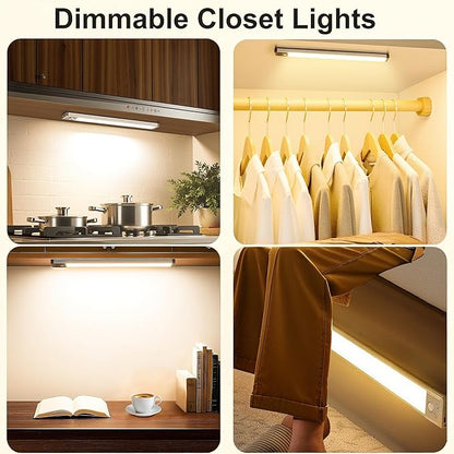 Under Cabinet Lighting, 3 Color Under Cabinet Lights Motion Sensor, 3200mAh Rechargeable 118LED Magnetic Light Bar Indoor, Wireless Battery Operated Closet Lights for Kitchen Home Stairs, 2Pack