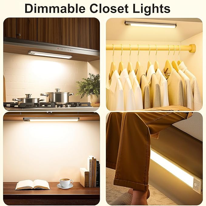 Under Cabinet Lighting 13.5Inch, 3200mAh Under Cabinet Lights Motion Sensor 3 Color, Rechargeable 118LED Magnetic Light Bar Indoor,Wireless Battery Operated Closet Lights for Kitchen Home Stairs,2Pack
